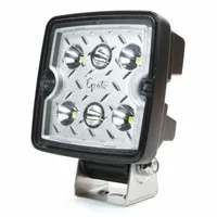 LED floodlight with black hardshell housing and hardshell electrical connection. Overall width 3 15/16 in. ECE compliant. Suitable for wide-area illumination on off-road vehicles, construction, agricultural, and utility equipment