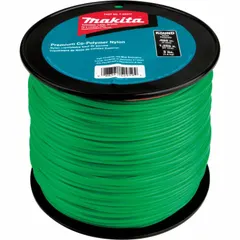 Co-polymer nylon trimmer line with a round profile, 0.08-inch diameter, and 1,200-foot length. Green color. For use with standard trimmer heads in cutting grass and weeds.