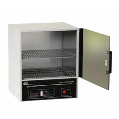 This non-refrigerated forced-air incubator provides a controlled environment for cell culture and general laboratory incubation. It features an analog display, a temperature range from ambient +2 °C to 61 °C, and an accuracy tolerance of ±0.75 °C. The 1.8 cu ft chamber measures 13 in x 19 in x 21 in and operates on 115V AC.
