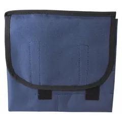 This disposable intubation supply case is made of blue polyester and measures 10 inches in overall width. It is designed for organized storage and transport of laryngoscopy equipment, including blades, handles, and accessories, suitable for use in hospital emergency departments, operating rooms, and ambulance services.