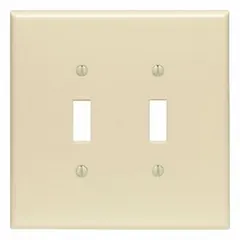 This LEVITON wall plate is a 2-gang jumbo-size cover for toggle switches, made of plastic in an ivory finish. It provides extra coverage for larger wall openings or to conceal surface imperfections. Suitable for use in residential and light commercial settings where two toggle switches are installed in a single gang box.