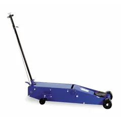 This trolley floor jack features a steel body and a manual handle mechanical lifting actuator. It has a load capacity of 10 tons and a maximum lift height of 27 inches. Typical applications include lifting heavy loads in automotive repair, industrial maintenance, and manufacturing facilities.