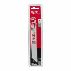 This 5-pack of thick-metal-cutting reciprocating saw blades features a 6-inch length and 0.04-inch thickness. Designed for straight cuts, the blade also offers flexibility for curved cuts in metal applications. Suitable for demolition, construction, and metal fabrication tasks.