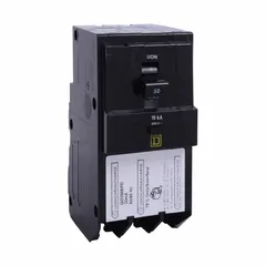 Three-phase plug-in circuit breaker rated 50 A at 240V AC with a maximum interrupting rating of 10kA. Designed for overcurrent protection in commercial and industrial electrical distribution systems when installed in QO Load Centers or NQ Panelboards.