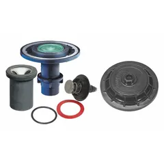 Rubber diaphragm and relief valve parts kit for urinal flush valves. Designed for use with Royal Flushometers. Contains components to rebuild internal valve assembly for commercial restroom applications.