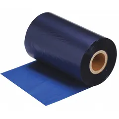 Blue wax/resin single-color printer ribbon from the R4500 series, measuring 4 21/64 in x 984 ft. Smear-resistant and RoHS compliant to 2011/65/EU. Designed for use with Brady BBP81 printers and compatible with BBP72-34L label stock. Suitable for printing labels in industrial settings such as asset tracking, safety signage, and cable identification.