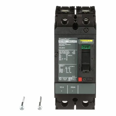SQUARE D Molded Case Circuit Breaker: 15 A Amps, 25kA at 240V AC, Fixed, Line/Load Lug - H-Frame Square D Molded Case Circuit Breakers