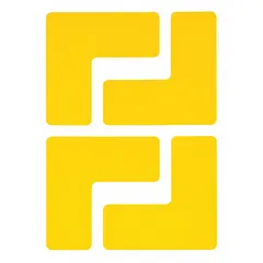 Solid yellow L-shaped floor marking tape with no legend, made of 8 mil thick polyester. Each sheet measures 2 in x 5 in, supplied in a 20-pack. Used for marking aisles, hazard areas, and equipment zones in industrial facilities.