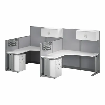 BUSH BUSINESS FURNITURE Office Cubicle with Privacy Panels, 129 in Wd, White - Office Cubicles with Privacy Panels