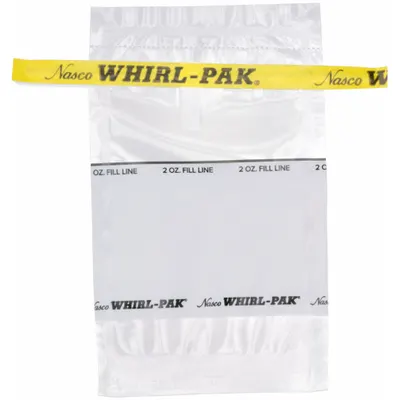 WHIRL-PAK Sampling Bag: Write-On, Sterile, 2 fl oz Capacity - oz, 58 mL Capacity - mL - Write On Sterilized Bags