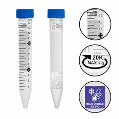 Approved Vendor Polypropylene Centrifuge Tube, 15 mL, Conical, with Attached Screw Cap, Colorless, C2800