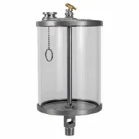 Standard drip-feed oiler with a 9 oz plastic reservoir. Features a 3/8" thread size and 3/8" NPTF mounting thread. Used to deliver controlled lubricant flow to bearings, chains, and moving machinery parts in industrial lubrication systems