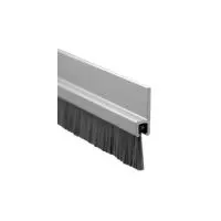 This metal leaf weatherstripping is designed for sealing gaps around doors to reduce drafts, dust, and noise. It features an aluminum flange and a nylon brush insert, with dimensions of 15 7/16 ft length, 1/4 in width, and 1 3/8 in height. Suitable for commercial and industrial door applications