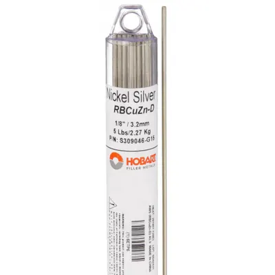 HOBART Nickel-Silver Brazing Alloy, RBCuZn-D, 1/8 in x 36 in, Bare - Nickel-Silver Brazing Alloys