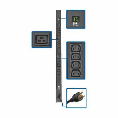 EATON TRIPP LITE PDU: Single-Phase, 16 Outlets, (16) C13/(4) C19, Metered - Locally-Monitored Metered PDUs