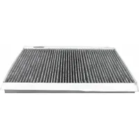Rectangular panel cabin air filter with cellulose media and charcoal-impregnated media. Designed for use in Freightliner buses to trap dust, pollen, and odors, improving cabin air quality for drivers and passengers