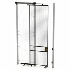 This woven-wire partition component creates a secure, walk-through access point for industrial storage areas, warehouses, and distribution centers. It provides controlled entry while maintaining visibility and airflow, commonly installed in cage enclosures or rack-backed partitions. Constructed of powder-coated steel in black, it measures 10 ft high by 3 ft wide by 1 3/4 in deep.