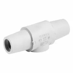 This female-to-female gender reversing adapter from LEVITON's 16 Series is rated for 400 A and 600V AC/600V DC. It is used to connect two male-ended cables or devices in high-current power distribution applications. The connector is white and suitable for industrial environments.