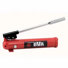 Single-stage hand pump for hydraulic fluids, compatible with single-acting cylinders. Delivers a maximum first-stage pressure of 7,200 psi. Used for manual pressurization in lifting, pressing, or clamping tasks requiring a portable hydraulic power source.