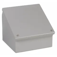 This WIEGMANN console enclosure is constructed from steel and measures 16 x 16 x 11 inches. It is rated NEMA 12/13, providing protection against dust, dirt, and non-corrosive liquids. Suitable for housing electrical controls, instruments, and terminals in indoor industrial environments.