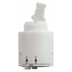 Plastic disc faucet cartridge for Kohler Fairfax single control faucets. Includes faucet handle. Unfinished, 2 3/16 in overall length. Regulates hot and cold water flow in residential or commercial plumbing systems.