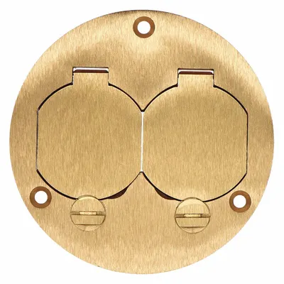 HUBBELL WIRING DEVICE-KELLEMS S3925 Round Brass Floor Box Cover - Brass Electrical Floor Box Covers