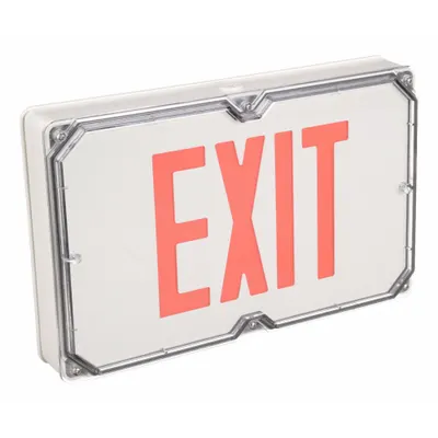 DUAL-LITE Exit Sign: Without Battery Backup, Red, 1 Faces, Aluminum, Not Battery Powered - Wet Location Rated Exit Signs