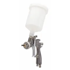 This conventional spray gun from GRACO is constructed with stainless steel for handling paints, epoxies, and sealers. It features a 1/4 in NPSM air inlet and consumes 9.5 cfm at 43 psi. A tool kit is included. Typical applications include industrial finishing, maintenance painting, and coating operations where a standard compressed-air system is used.