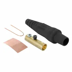 This female plug from the 16 Series features a single set screw termination and a black housing. Rated for 600V AC/600V DC and 300 A, it is used in high-current inline connections for industrial power distribution, portable generators, and heavy equipment.