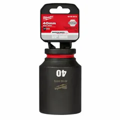 This 3/4" drive impact socket is designed for use with impact tools to fasten or loosen metric 40 mm hex fasteners. The 6-point deep profile provides full contact on the fastener head, while the black phosphate finish offers corrosion resistance. Friction retention helps secure the socket on the anvil.
