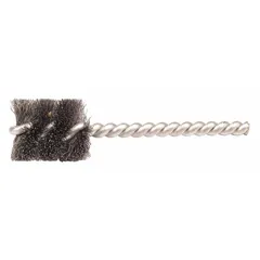 This blind hole-cleaning brush features carbon steel construction with a 7/8 in diameter, 0.006 in fill diameter, and 7/32 in stem diameter. It is designed for cleaning internal surfaces and removing debris, burrs, and light corrosion from tubes and bores in industrial maintenance and fabrication applications.