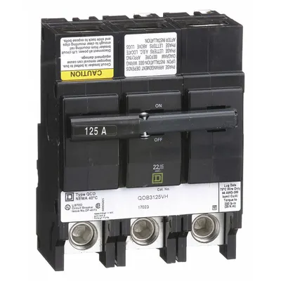 SQUARE D Miniature Circuit Breaker: 125 A, 120/240V AC, Three Phase, 22kA at 120/240V AC - QOB Series, Bolt-On Square D Miniature Circuit Breakers