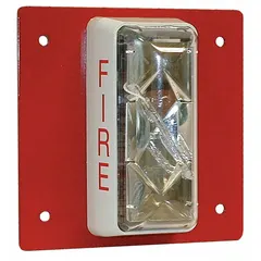 Surface-mount fire alarm strobe light for wall or ceiling installation. Operates at 24 VDC to provide visual signaling in fire alarm systems. Suitable for commercial and industrial applications where visual notification is required.