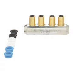 This in-line splice connector with shearbolts is designed for joining two aluminum wires. It accommodates wire sizes from 1/0 AWG to 350 kcmil, providing a secure connection without specialized tooling. Suitable for use in power distribution and electrical systems.