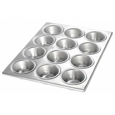 CHICAGO METALLIC 12-Slot Aluminum Cupcake Pan, Silver, 10 3/4 in W x 1 3/8 in D - Cupcake & Muffin Pans