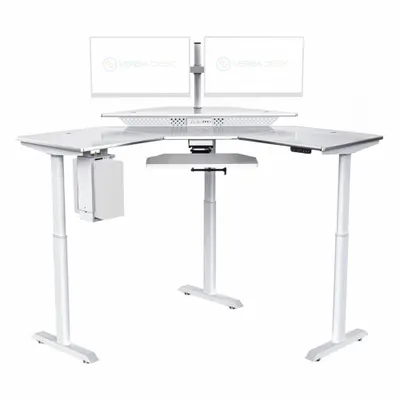 VERSADESK Standing Desk: White, Wood, 60 in Overall Wd, 60 in Overall Dp - Electric Adjustable-Height Desks
