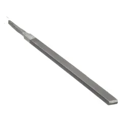 Double-cut, single edge cut, smooth cut square file with 9/16 in width and 8 in length without tang. Used for precision filing of slots, keyways, and internal square corners in metalworking and maintenance.