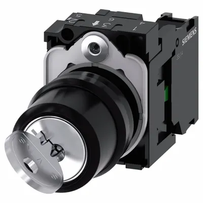 Siemens Selector Switch: 2 Position, 22 mm Panel Mounting Size, 1NO - Panel-Mounted Key Switches with Contacts