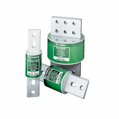Class L time-delay bolt-on fuse rated 1.4 kA at 600 V AC and 480 V DC. Part of the KLPC Series with a bolt-on body for secure mounting. Used for overcurrent protection in industrial power distribution systems, including switchboards, panelboards, and motor control centers.