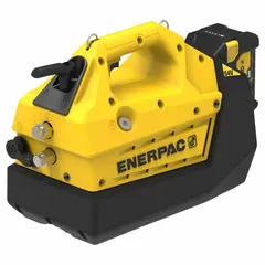 Cordless electric hydraulic pump unit with a 4-liter reservoir and 4-way manual valve. Delivers up to 10,000 psi maximum operating pressure at 54V. Includes two batteries and a 115V charger. Suitable for powering hydraulic tools in applications where portability and freedom from AC power are required.