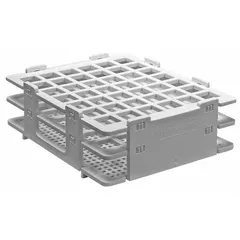 This polypropylene test tube rack is designed for benchtop use, offering 42 places to organize and store test tubes. Its white color and chemical-resistant material make it suitable for general laboratory sample handling and storage. Dimensions: 4 1/8 in wide, 1 3/4 in high, 5 in long.