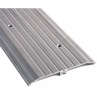 Aluminum saddle threshold, 6 ft long, with fluted transition type. Designed for door openings requiring a low-profile transition to seal gaps and accommodate foot or cart traffic