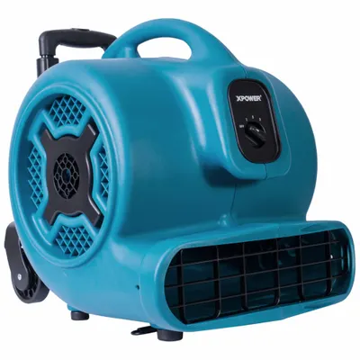 XPOWER Centrifugal Blower: 3,600 cfm, 1 hp, Fixed Frame, 115V AC, 3 Speeds, Blue - Portable Blowers