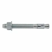 Zinc-plated steel wedge anchors for fastening to solid concrete. Each anchor has a 3/4 in diameter, 7 in overall length, 4 1/2 in thread length, and 3/4"-10 thread size. Suitable for securing structural steel, machinery, and heavy equipment in industrial and commercial applications. Sold in a 20-pack