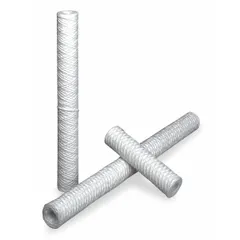 String wound water filter cartridge with cotton media, rated for 6 gpm flow. Overall height 20 inches. Supplied in a 6-pack. Used for sediment filtration in industrial water systems, including pre-filtration for process water and cooling towers.