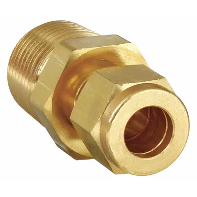 PARKER Compression Fitting Adapter: 5/8 in OD x 3/8 in Pipe Size, Compression x MNPT - Single-Ferrule Brass Compression Fittings