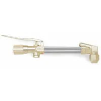 Oxy-fuel cutting attachment with 90° head for access in confined spaces. 9 1/2 inch overall length. Suitable for cutting steel plates, pipes, and structural shapes in metal fabrication, scrap processing, and maintenance