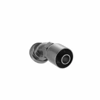 This PARKER 45° elbow crimp hose fitting connects a -16 hose dash size to a flange port. It features a steel x steel construction with male x genderless configuration and a 0.511"-27 thread size. Used in hydraulic systems for fluid power applications