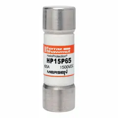 Fast-acting cylindrical fuse from the HP15P Series, rated 65 A and 1.5 kV DC. Designed for overcurrent protection in photovoltaic systems and general-purpose DC applications.