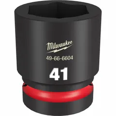 Metric 6-point standard impact socket with 1" drive and 41 mm size. Black phosphate finish. Friction ring retention. For use with impact wrenches in heavy-duty fastening applications such as industrial maintenance, construction, and automotive repair.